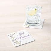 ボホフローラパープルワイルドフラワーたった今結婚しました スクエアペーパーコースター (インサイチュ)