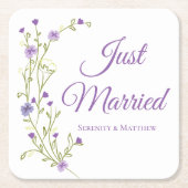 ボホフローラパープルワイルドフラワーたった今結婚しました スクエアペーパーコースター (正面)