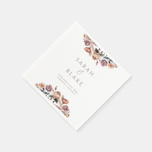 ボホフローラピンクローズ庭園の結婚式ワインラベル スタンダードカクテルナプキン (角)