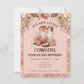 ボホフローラピンク女性のカーボーイ誕生日ロデオ 招待状 (正面)