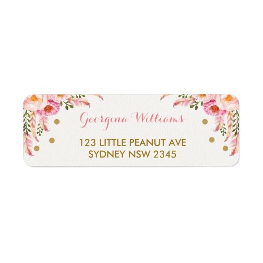 ボホフローラピンク金ゴールドベビーシャワー住所 シール (正面)