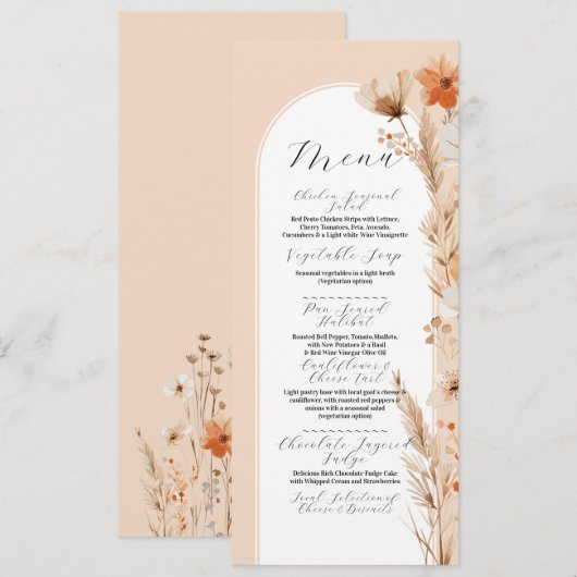 ボホフローラピーチボヘミアンフラワーズメニュ結婚ーズメニュー メニュー (正面/裏面)