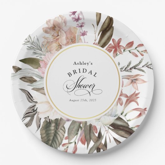 ボホフローラファンタジー水彩ブライダルシャワー ペーパープレート (正面)