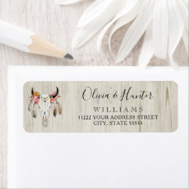 ボホフローラフェザーアントラーカウウスカル素朴ウッド ラベル