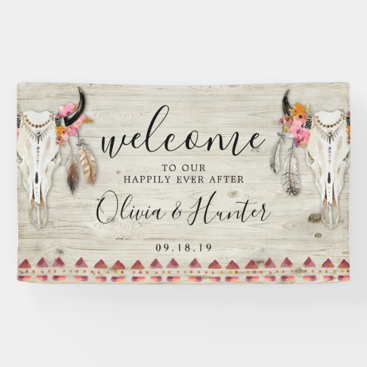 ボホフローラフェザーアントラースカル結婚ズウェルカム 横断幕 (横)