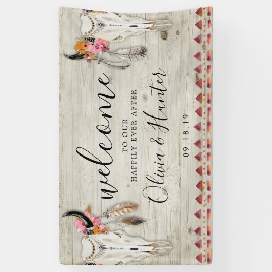 ボホフローラフェザーアントラースカル結婚ズウェルカム 横断幕 (縦)