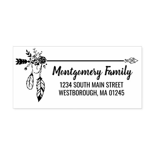 ボホフローラフェザー名前をカスタムする差出人住所 ラバースタンプ (インプリント)