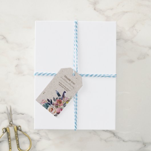 ボホフローラフェザー素朴シャワーメッセージカード ギフトタグ (より糸付き)