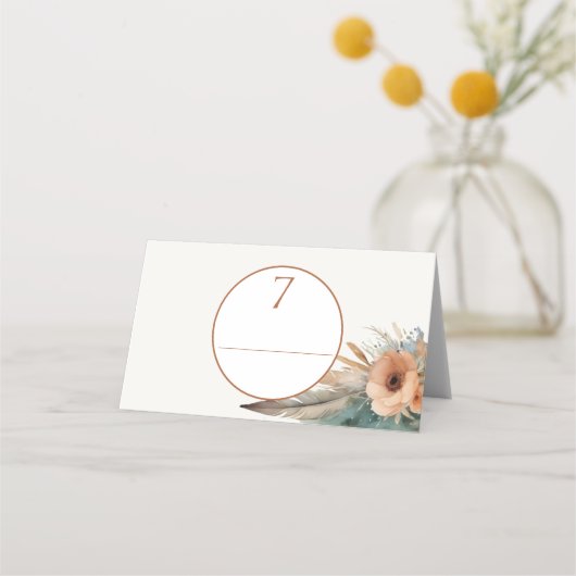 ボホフローラフェザー結婚ドリームキャッチャー プレイスカード (正面)