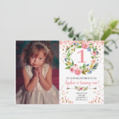 ボホフローラフラワーズ紙吹雪ガール誕生日写真 招待状 (スタンド正面)