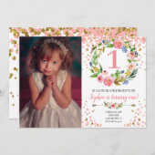 ボホフローラフラワーズ紙吹雪ガール誕生日写真 招待状 (正面/裏面)