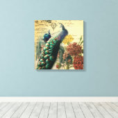 ボホフローラフランスの国モダンヴィンテージ孔雀 キャンバスプリント (インサイチュ (ウッドフロア))