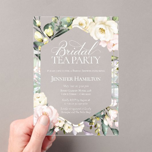 ボホフローラフレームブライダル茶パーティーブライダルシャワー アクリル招待状 (インサイチュ (ポータブル))