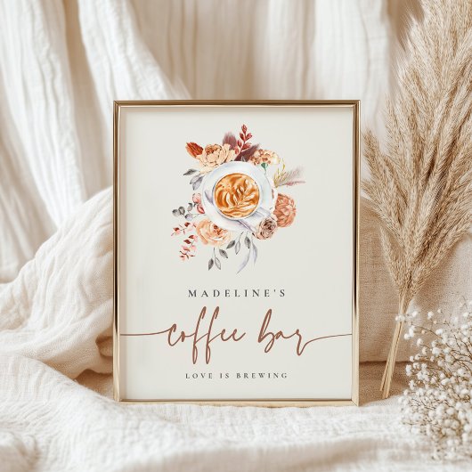 ボホフローラブライダルシャワーコーヒーバー標識 ポスター