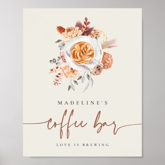 ボホフローラブライダルシャワーコーヒーバー標識 ポスター (正面)