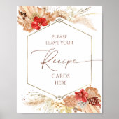 ボホフローラブライダルシャワーレシピカードの標識 ポスター (正面)