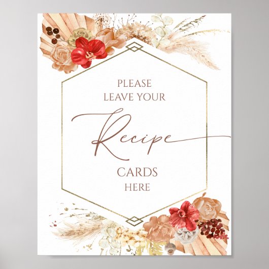 ボホフローラブライダルシャワーレシピカードの標識 ポスター (正面)