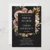 ボホフローラブライダルシャワー | 黒エレガント素朴 招待状 (正面)