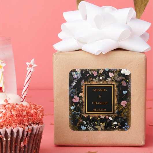 ボホフローラブラックバタフライ庭園の結婚式 スクエアシール (パーティー)