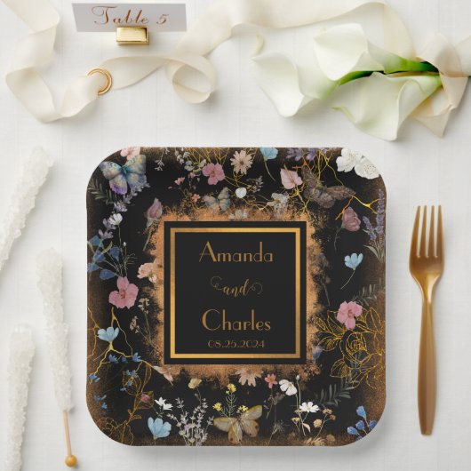 ボホフローラブラックバタフライ庭園の結婚式 ペーパープレート (ウェディング)