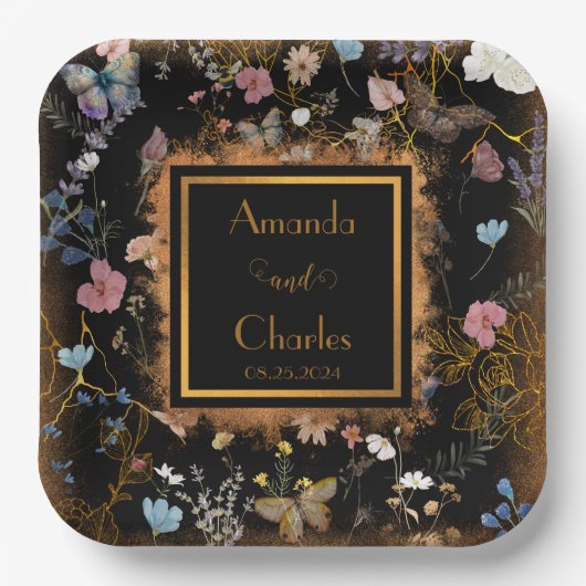 ボホフローラブラックバタフライ庭園の結婚式 ペーパープレート (正面)