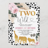 ボホフローラブラックプリントサファリツーワイルド誕生日 招待状 (正面/裏面)