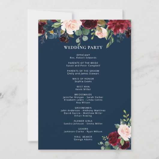 ボホフローラブルガンディーネイビー結婚式 プログラム (裏面)