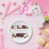 ボホフローラブルゴーニュと赤面エレガントな結婚式 ペーパープレート (パーティー)