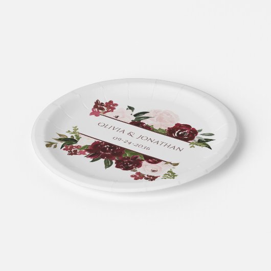 ボホフローラブルゴーニュと赤面エレガントな結婚式 ペーパープレート (アングル)