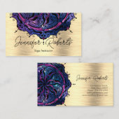 ボホフローラブルーマンダラシックヨガインストラクター金ゴールド 名刺 (正面/裏面)