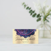 ボホフローラブルーマンダラシックヨガインストラクター金ゴールド 名刺 (スタンド正面)