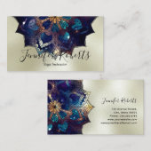 ボホフローラブルーマンダラシックヨガインストラクター金ゴールド 名刺 (正面/裏面)