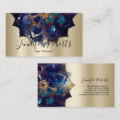 ボホフローラブルーマンダラシックヨガインストラクター金ゴールド 名刺 (正面/裏面)