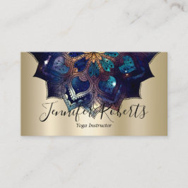 ボホフローラブルーマンダラシックヨガインストラクター金ゴールド 名刺