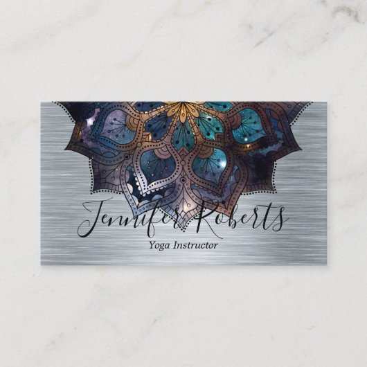 ボホフローラブルー金ゴールドマンダラシックヨガインストラクター 名刺 (正面)