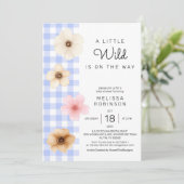 ボホフローラブロッサムブルーギンガム男の赤ちゃんシャワー 招待状 (スタンド正面)