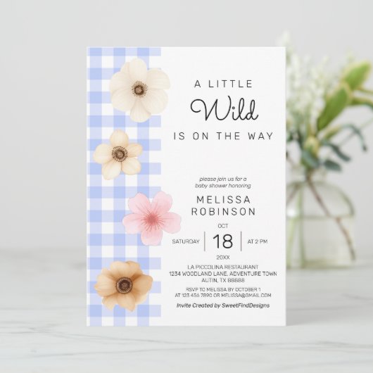 ボホフローラブロッサムブルーギンガム男の赤ちゃんシャワー 招待状 (スタンド正面)