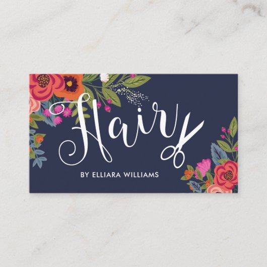 ボホフローラブークスネイビーブルー美容師 名刺 (正面)