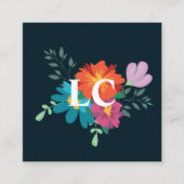 ボホフローラブーケモノグラムブルー スクエア名刺 (正面)