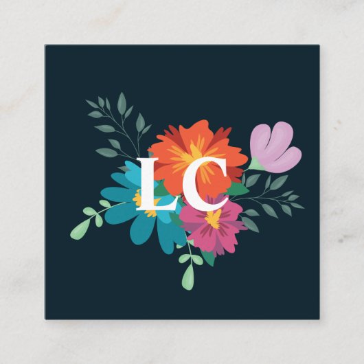 ボホフローラブーケモノグラムブルー スクエア名刺 (正面)