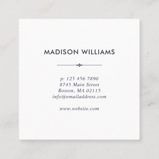 ボホフローラブーケ – ネイビーブルー – モノグラム スクエア名刺 (裏面)