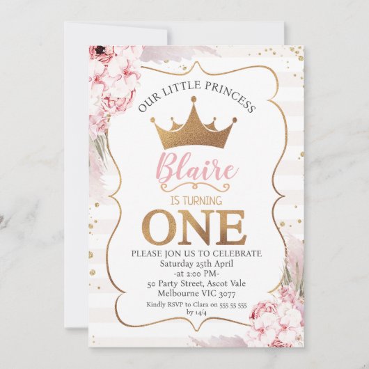 ボホフローラプリンセスクラウン1st誕生日招待状 招待状 (正面)