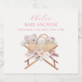 ボホフローラベアーバシネットガールベイビーシャワー スパークリングワインラベル (シングルラベル)