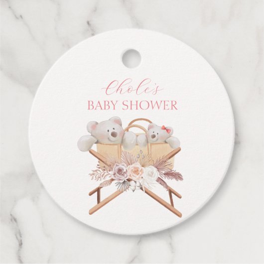 ボホフローラベアーバシネットガールベイビーシャワー フェイバータグ (正面)