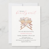 ボホフローラベアーバシネットガールベイビーシャワー 招待状 (正面)