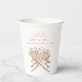ボホフローラベアーバシネットガールベイビーシャワー 紙コップ