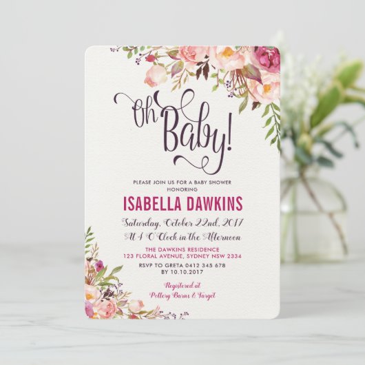 ボホフローラベビーシャワー招待状フラワー 招待状 (スタンド正面)