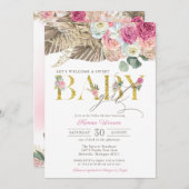 ボホフローラベビーパンパス&パームガールベビーシャワー 招待状 (正面/裏面)