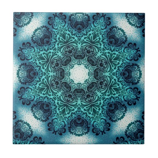 ボホフローラペイズリーターコイズティール(緑がかった色)マンダラhenna タイル (正面)