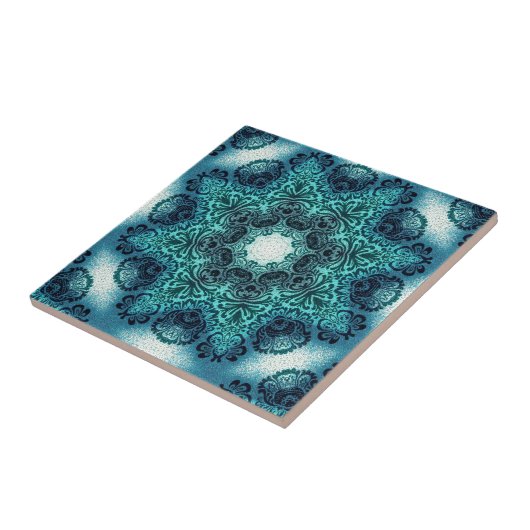 ボホフローラペイズリーターコイズティール(緑がかった色)マンダラhenna タイル (側面)